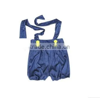 Boutique Blue Suspender Shorts Button Design Baby Boys Wearing Panties photo-4