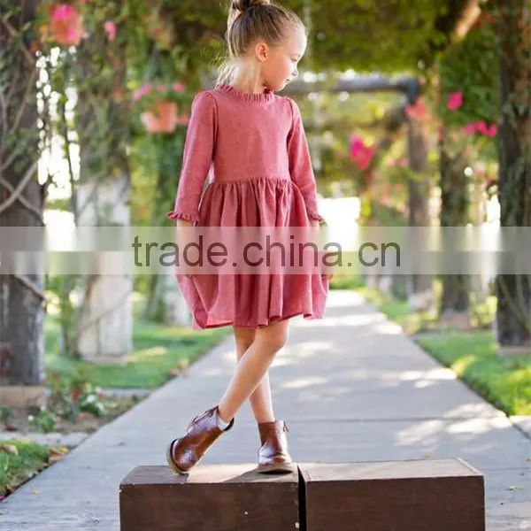 Cotton Linen Fabric Childrens Dresses Ruffles Cuff Kid Clothing Fall Linen Dress photo-2