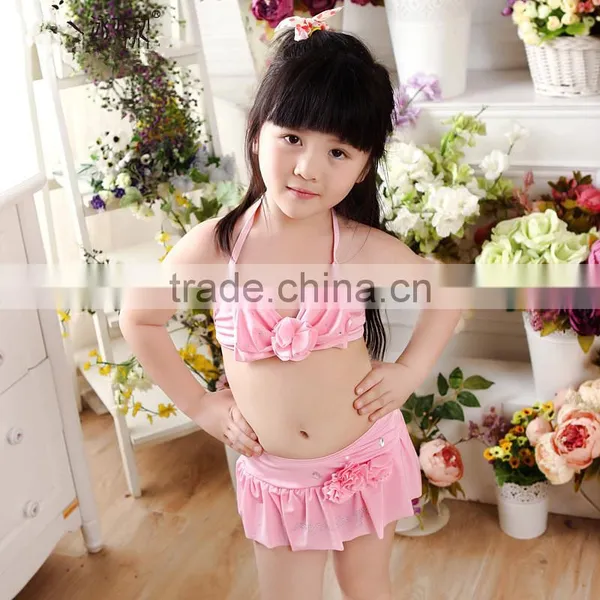 S13737A 2016 Wholesale Kids Swimwear Solid Color Children Beachwear Girls Swimwear photo-2