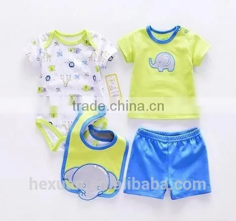 OEM Factory or Stocked Designs 4pcs/set 100% Cottonbaby Romper Set Matching With Baby Bibs and Socks photo-4