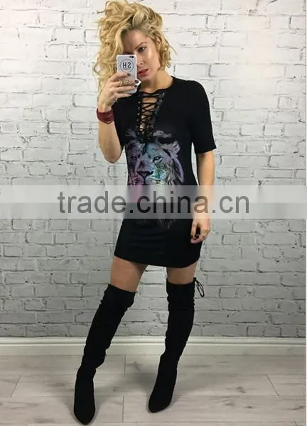 European and American Fashion Lion Printing Bands T-shirt photo-2