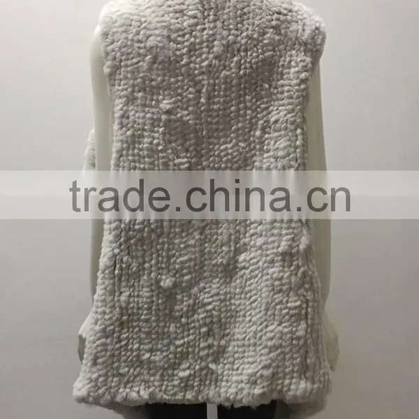 YR1026 Super Quality Real Rabbit Hand Knitted Waterfall Vest Cropped Fur Waistcoat photo-3