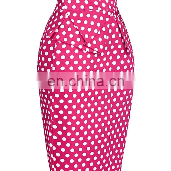 Grace Karin Occident Women Hips Wrapped Short Cotton Pencil Vintage Polka Dots Skirt CL008928-3 photo-3