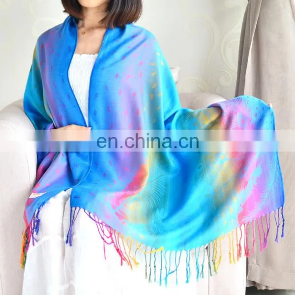 Rainbow Cotton Plumage Jacquard Pashmina Hijiab Shawl photo-4