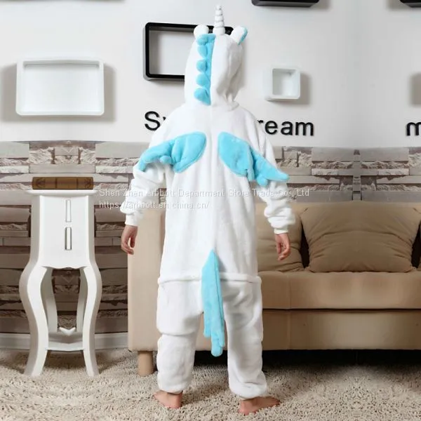 Children Unicorn Cartoon Flannel Conjoined Polyester Pajamas photo-3