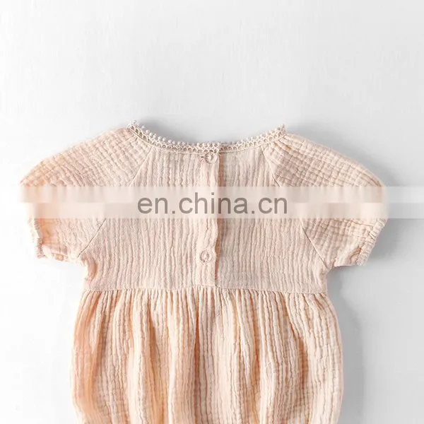Newborn Baby Jumpsuit Rompers Short Sleeve Linen Plain Baby Rompers photo-2