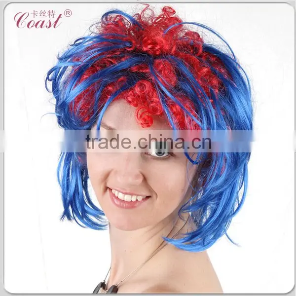 Sports Fans Blue and Red Cheap Short Wigs photo-2