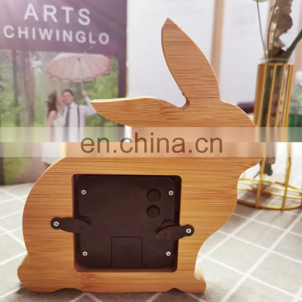 Wholesale Animal Design Rabbit Shape Natural Wooden LED Electronic Digital Alarm Clock photo-3