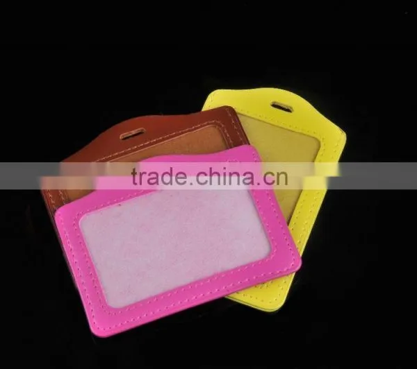 Fashion Horizontal Style Faux Leather Business ID Credit Card Badge Holder photo-2