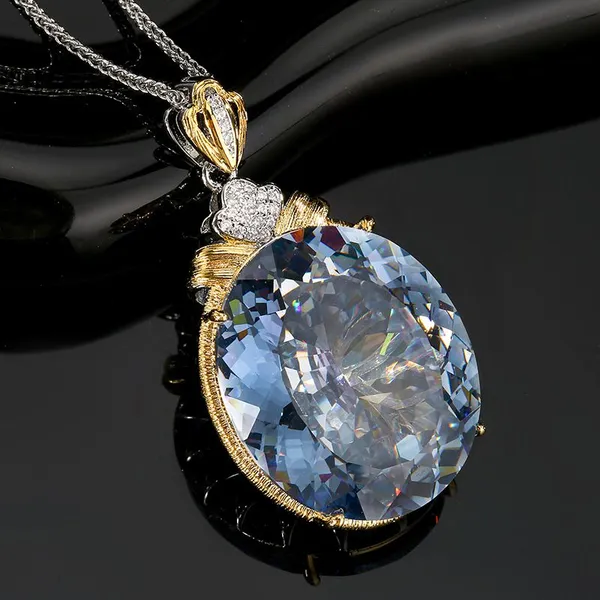 Hundred Cut Oval Pendant Necklace Sparkling 25*30mm Big Egg 5A Grade Stone With 55cm Neck Chain Fashion Jewelry Accessories photo-5