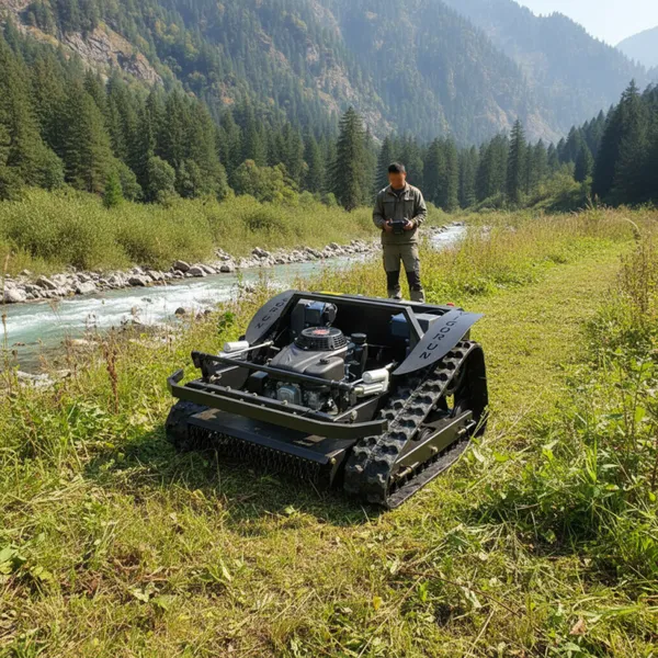 Vigorun Tech VTLM600 Petrol-Powered 4-Stroke Brushless Motor Remote Operated Rubber Track Lawn Mower Working Degree: 0-45° photo-3