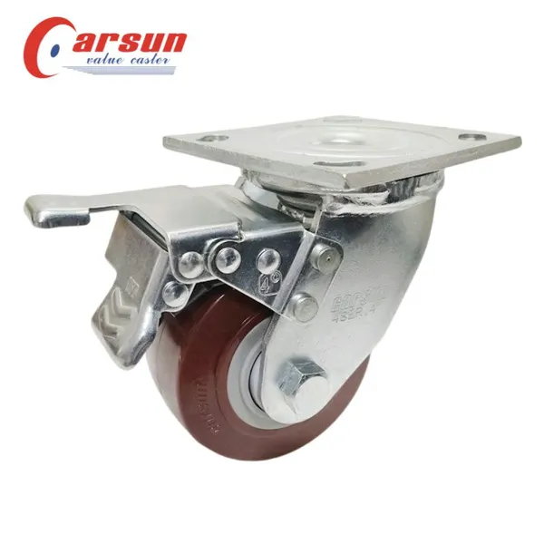 Carsun Heavy Duty Industrial Caster Wheels 4-Inch Polyurethane Wheels Swivel Caster With Brake