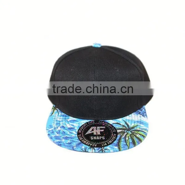 Black Crown Baby Blue Ocean Green Palm Tree Waves Lid Brim Snapback Hat