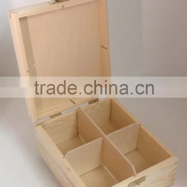 Beautiful Pine Wooden 4 Compartment Box Trinkets Jewellery Makeup Box photo-2