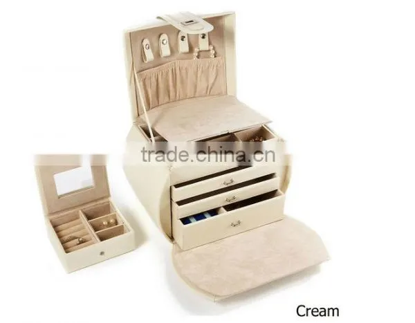 Luxury Four Slide Out Drawers Leather Jewelry Box