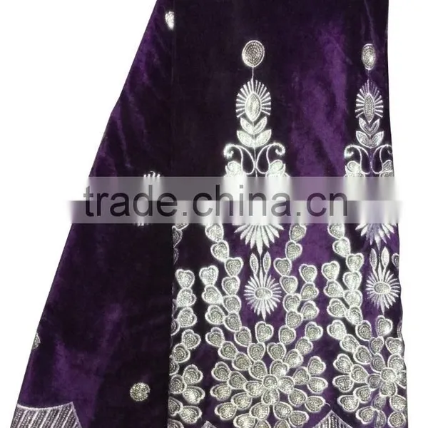 Classical Design Bule Color Indian Velvet Lace Fabric for Dress photo-5