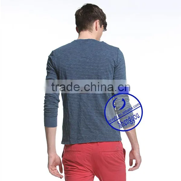 Custom High Quality Long Sleeve Mens Yarn Dyed T-shirt Wholesale photo-3
