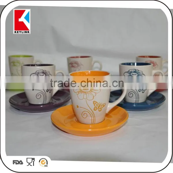 90cc Colored Espresso Ceramic Cup Stoneware Tea Cup and Saucer photo-6