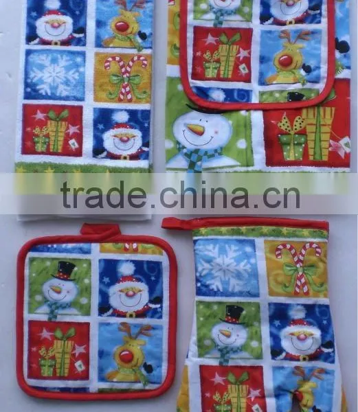 3 Piece Christmas Kitchen Set - Tea Towels, Oven Mitt, Potholder 100% Cotton photo-6
