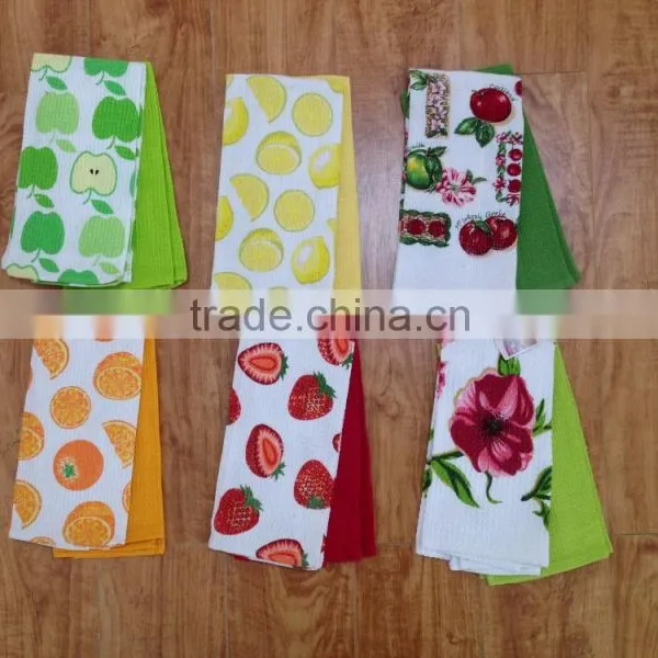 One Pcs Solid and One Pcs Printed Yarn Dye Tea Towel
