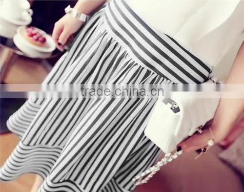 Fashion Women Sexy High Elastic Waist Striped Casual Party Beach A-Line Skirt photo-3