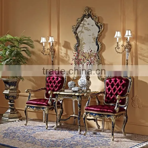 Hand Painted Button Tufted Leisure Chair, Vintage Living Room Furniture Wood Carved Armless Chair photo-3