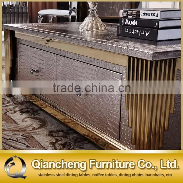 Living Room Golden Metal MDF Top Coffee Table Tea With Drawer photo-2