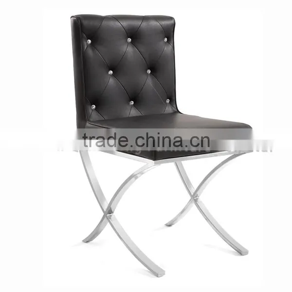 Black Leather Cross Stainless Steel Legs Dining Chair photo-2