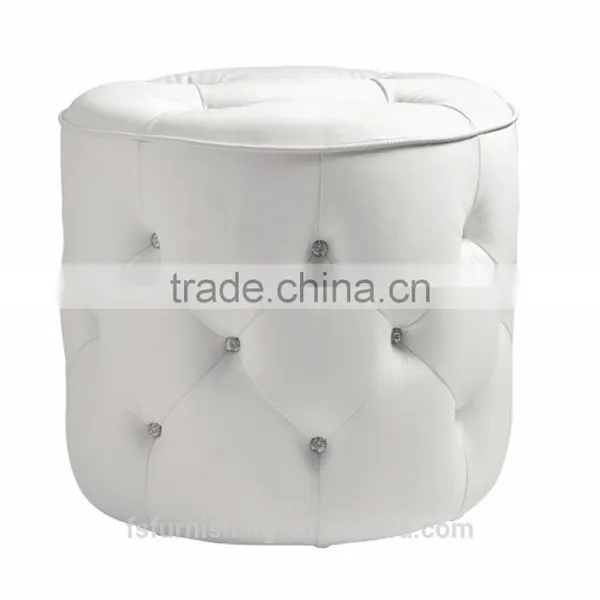 JR-01 Modern Contemporary White Color Genuine Leather Crystal Tufted Leisure Neoclassic Stools Ottoman Chair photo-3