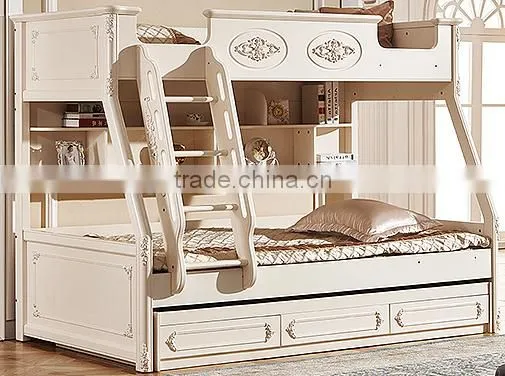 European Classic Rococo Style Pure White Wood Stairway Bunk Bed With Drawers BF11-09183a photo-2