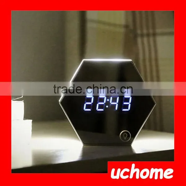 UCHOME Multifunctional Digital Alarm Clock With Flat Mirror and Touch Dimmable Night Light Temperature Display USB Rechargeable photo-3
