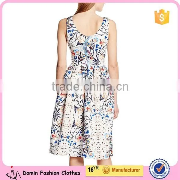 Women's Concealed Back Zip Round Neckline Printed Fit and Flare Dress photo-2