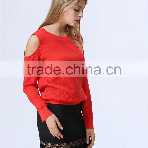 Round Neck Cutout Shoulders Design Accept Small Order Quantity Factory Price Fashion Casual Women Tops/Blouse photo-3
