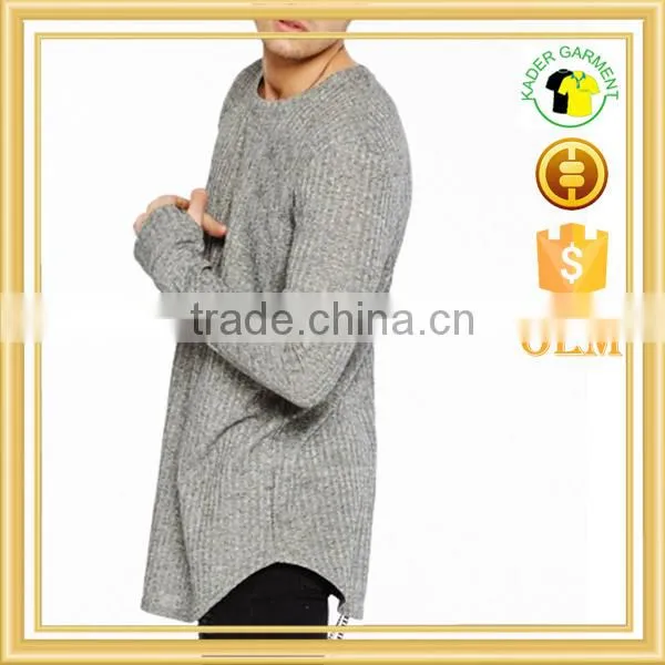 Long Line Rib Knit Long Sleeve T-shirts, Custom Mens t Shirt Factory photo-3