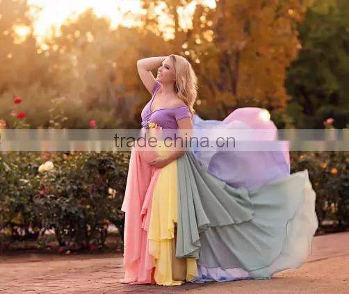 Rainbow Baby Girls Gown Multi-layer Maxi Mommy And Me Long Dress Chiffon New Style photo-5