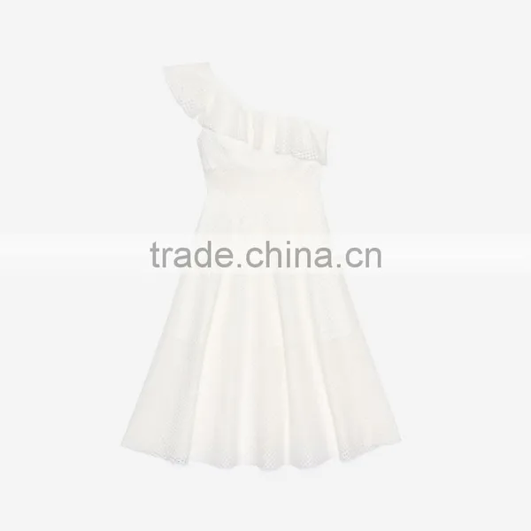 NEW DESIGN Ruffle at Sleeve and Neck Women Sexy Asymmetry Asymmetric Dress photo-6