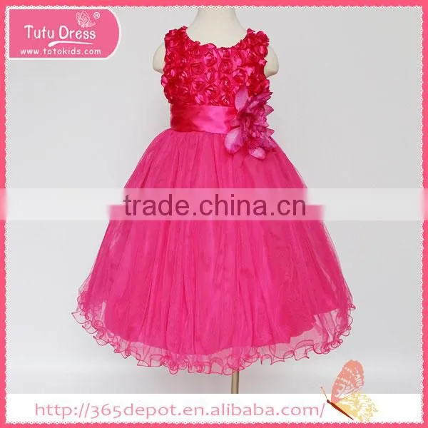 Floor-length Mistyrose Beaded Decoration Rosette Dress Children Frocks Designs Tulle Skirt photo-2