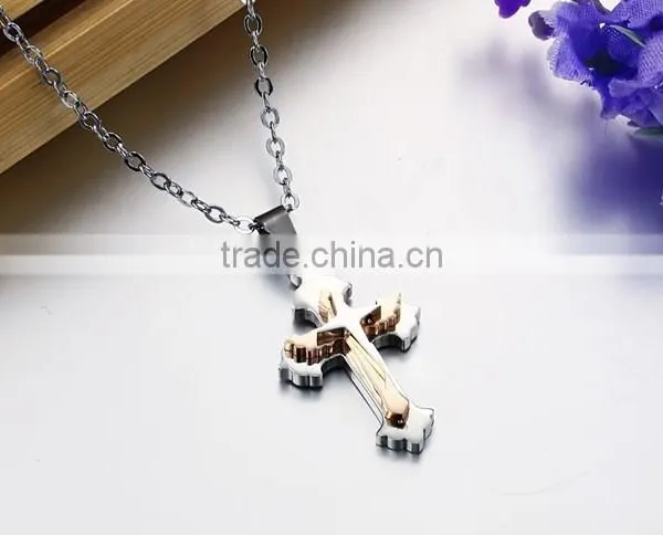 Factory Direct Selling Titanium Steel Rose Gold Plated Multilayer Cross Chain Necklaces photo-2