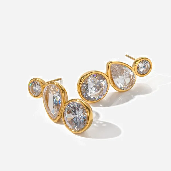 Unisex C-Shaped Gold Plated Stainless Steel Hoop Earrings photo-4