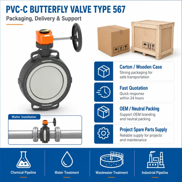 PVC-C Wafer Butterfly Valve Type 567 With Gear Box For Chemical And Industrial Pipeline photo-5