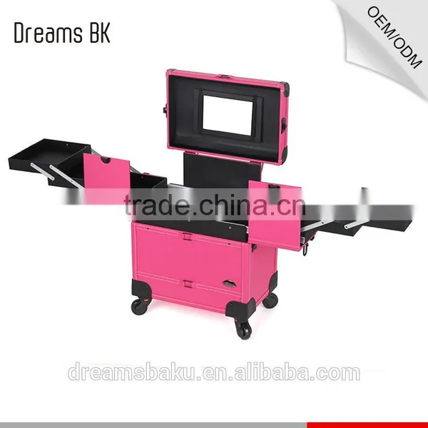 Beauty Design 4 Wheels Functional Portable Rolling Makeup Case With Drawers photo-5