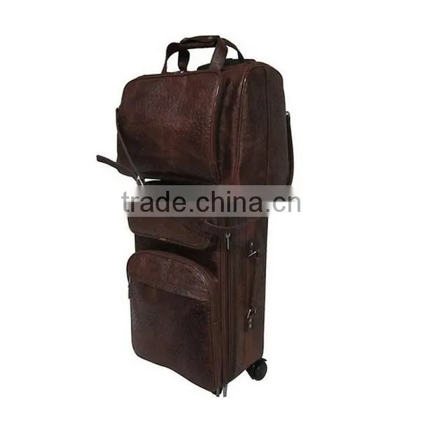 Browm Ostrich Leather Travel Rolling Bag Luggage Bag Carry-On Set photo-5