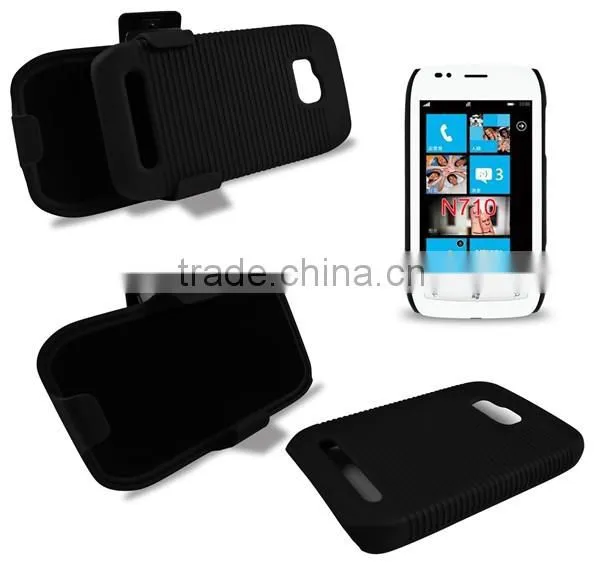2 Parts Snap-on Hard Rubberized Slide Case With Swivel Belt Clip Holster for Nokia Lumia 710 With Kickstand Function