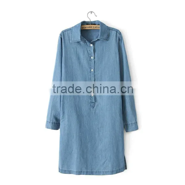 2015 Fashion High Quality New Women Denim Dress Plus Size Washed Loose Long Sleeve Jeans Dresses For Ladies Quality Choice photo-5