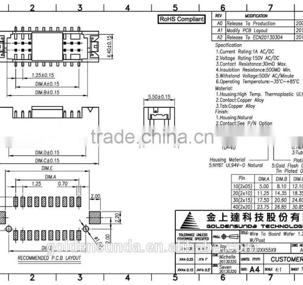 1.25mm Pitch 10, 20, 30 40 Pin Available SMT Wire to Board Connector Electronics photo-4