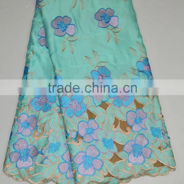 Rhinestone Embroidery Lace Fabric African Silk Lace Fabric for Girl Dress photo-4