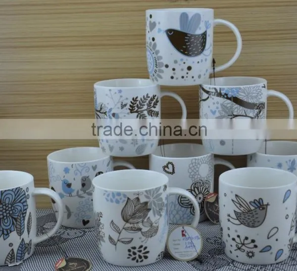14OZ Bird With Flower Fully Decal Printed Ceramic Mug, Shiny Surface New Bone China Coffee Cup, KL5001-10702 photo-2