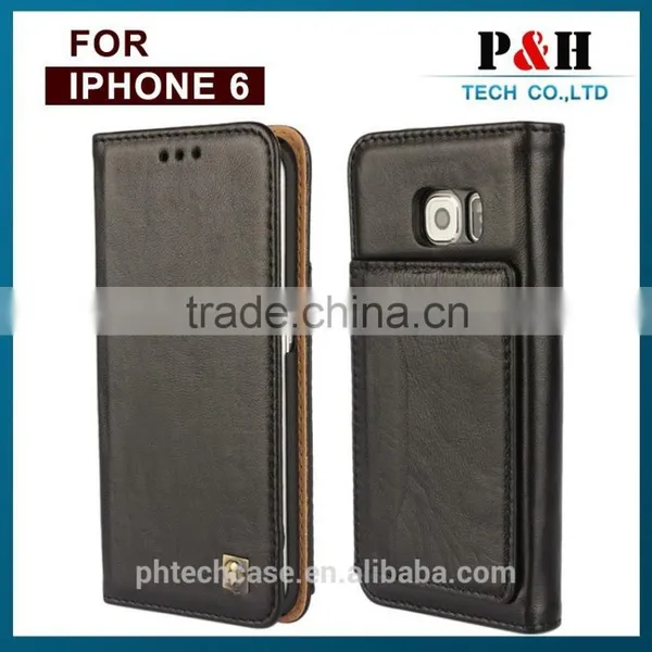 Vintage Customized Litchi Grain Genuine Real Cow Leather Flip Cover Case For IPhone 6 / 6 Plus photo-6