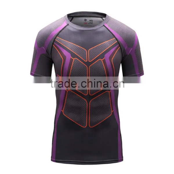 2016 New Design Online Wholesale Shop Gym Fintess Sport Printing T Shirts Fast Drying Fitness GYM Base Layer Tops photo-5
