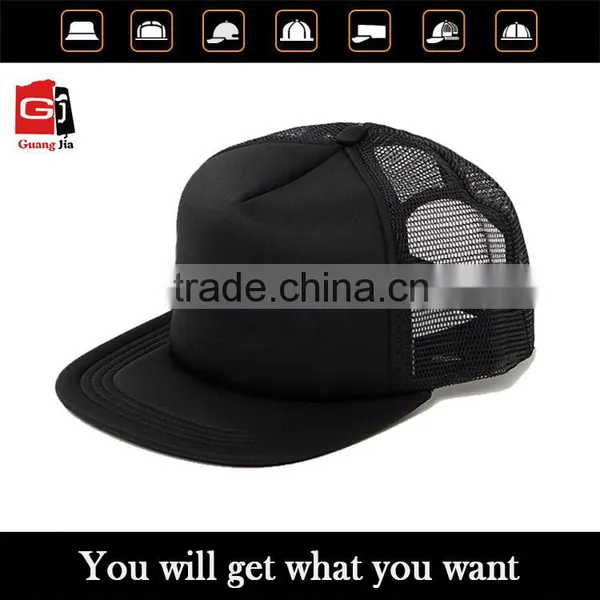 High Quality Custom Blank Plain 3D Embroidery Logo Flat Brim Snapback Hat Black Trucker Cap Wholesale